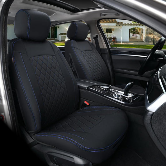 Coverado Front Car Seat Covers, 2 Pack Car Seat Protector, Waterproof Seat Covers, Neoprene Car Seat Cushion, Driver Black Seat Covers Universal Fit for Most Cars Trucks Vans SUV (Black-Blue)