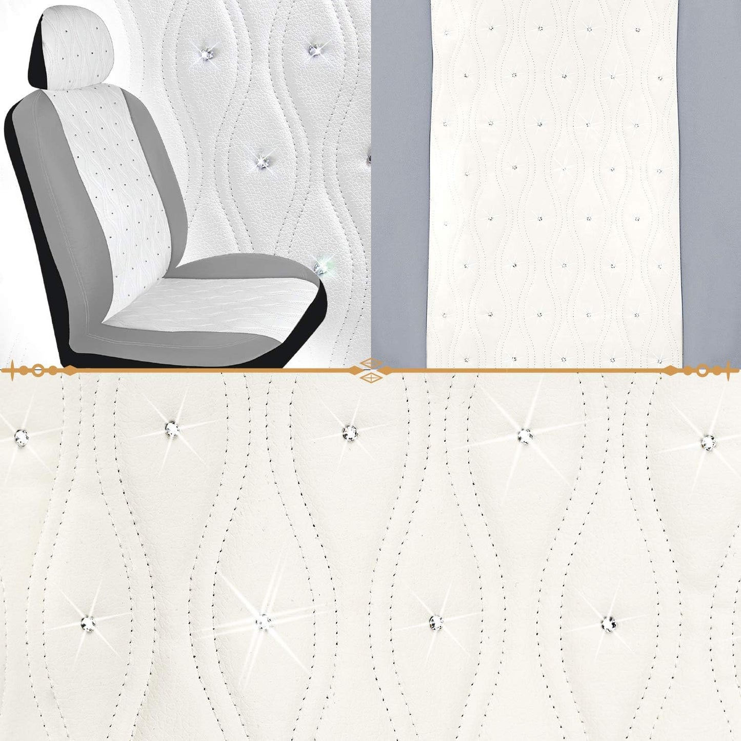 Pilot Automotive SWR-0112 Swarovski Wavy Stitch Seat Cover, White