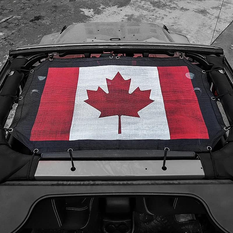 Sun Shade Top Cover,UV Bikini Blocker Screen,Mesh Sunshade Cover for Jeep Wrangler JK JKU 2007-2018,Durable Polyester,Canadian Flag