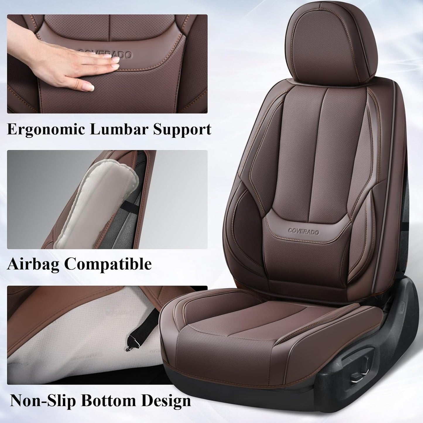 Coverado Front Seat Covers, Waterproof Nappa Leather Seat Covers for Cars, Car Seat Covers Front Seats, Driver Seat Cover, Car Seat Protector Cushions Universal Fit for Most Sedans SUV Truck, Brown