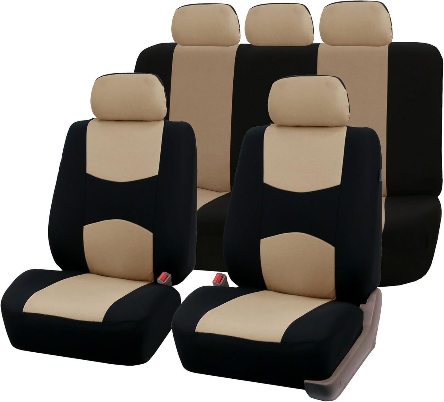 FH Group 40/60, 60/40, 50/50 Split Bench Cover w. 3 Headrests Beige & Black