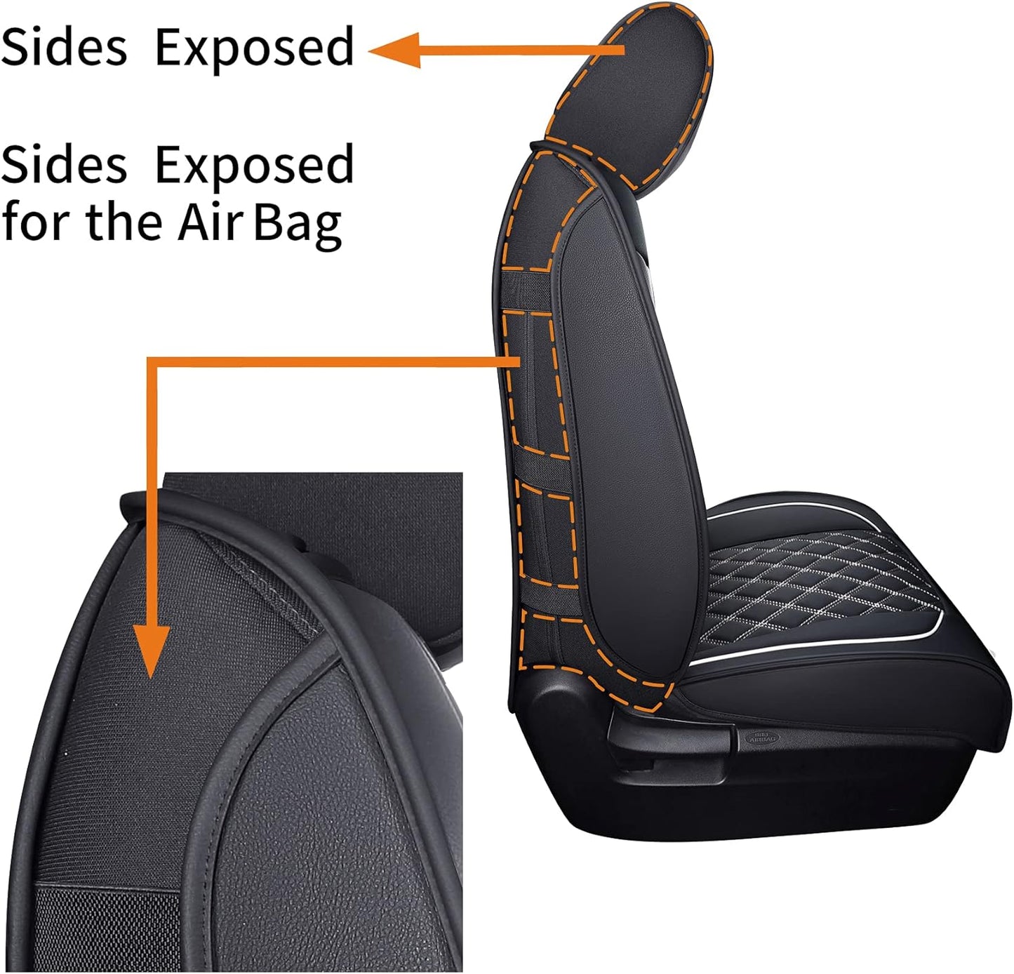 YIERTAI Seat Covers Compatible with 2008-2022 2023 2024 2025 Toyota Tundra Crewmax Double Extended Cab Regular Cab Pickup Waterproof Leather(2 PCS Front/Black-White)