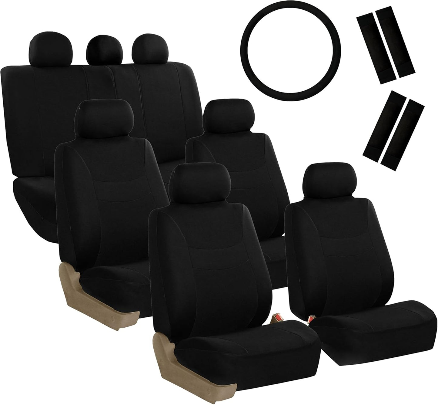 FH Group Light & Breezy Cloth Car Seat Covers, 7 Seater Three Row Set- Airbag & Split Ready -Universal for Cars Trucks and SUVs Beige/Black