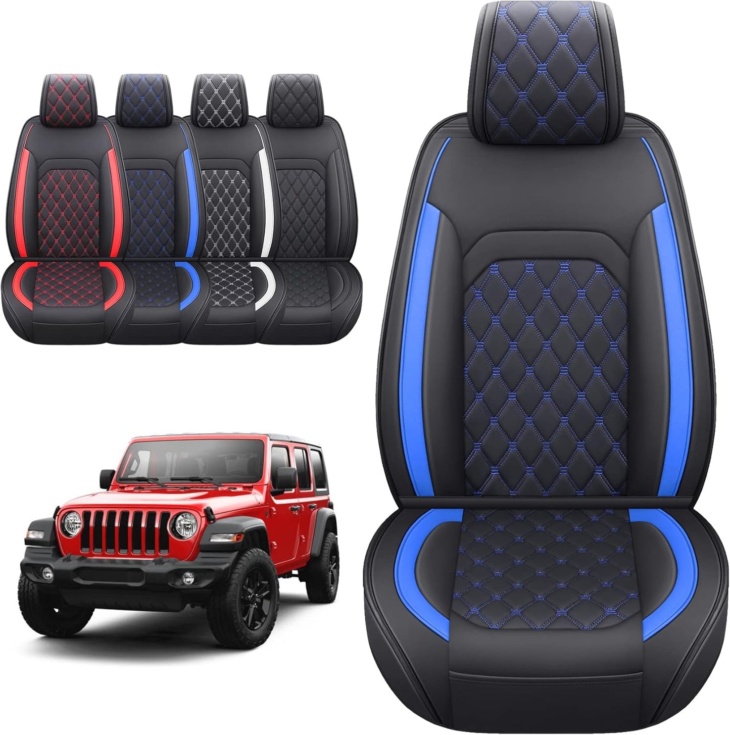 Aierxuan Front Seat Covers Compatible with Jeep Wrangler JK JL Custom Fit 2007-2025 2/4 Door Sahara Willys Sport High Altitude Unlimited Truck Pickup Waterproof Leather(2 PCS Front, Black-White)