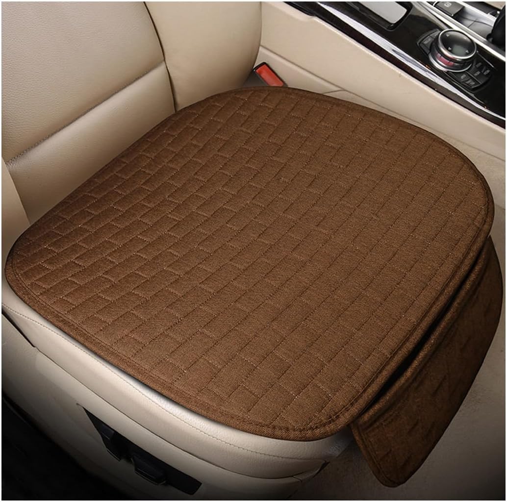 KVAEY Linen Back Car Seat Cover, Anti-Slip Long Bottom Rear Seat Cover Protector with Storage Pockets, Breathable Linen Rear Bench Seat Protector Cushion Pad for Most Vehicles (Beige)