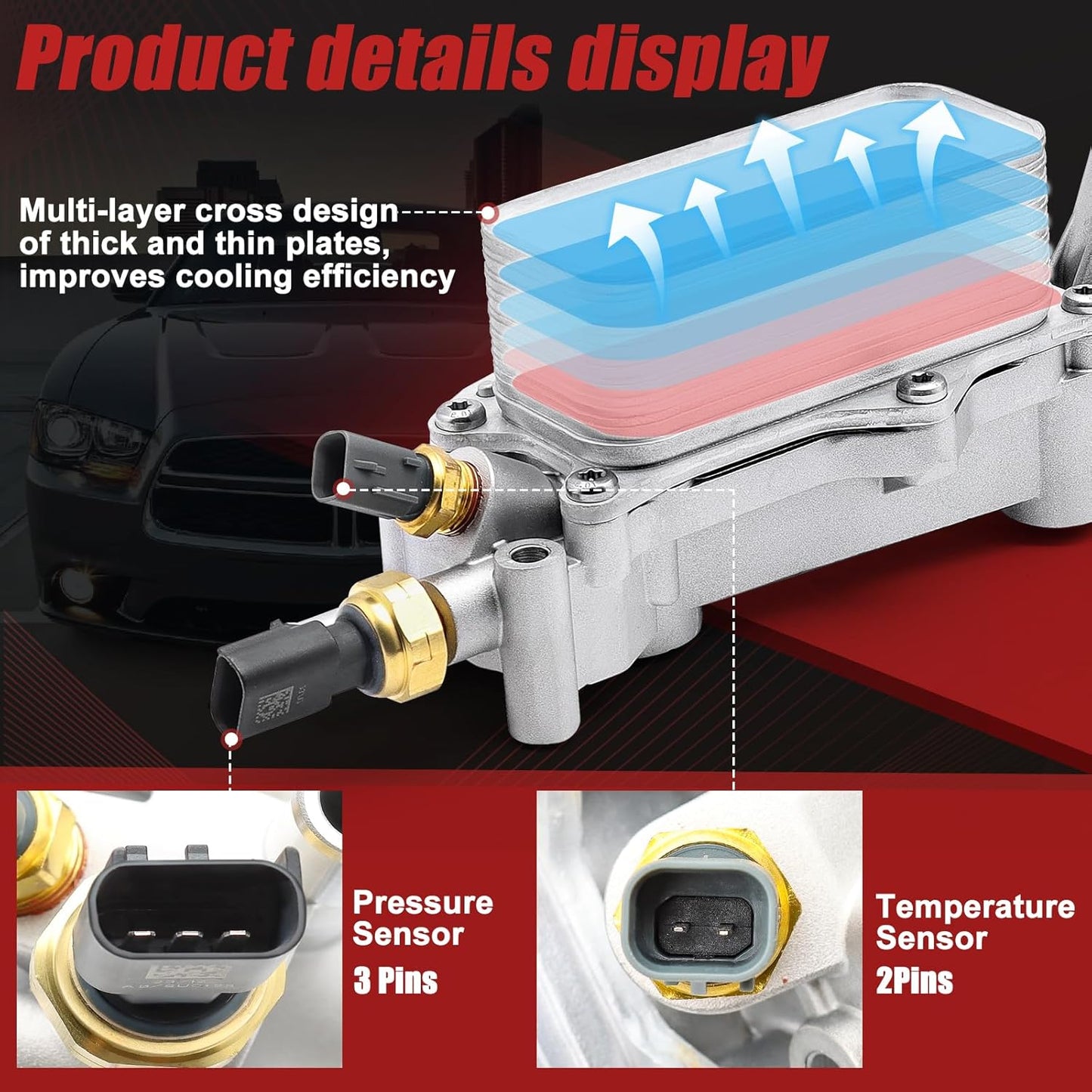 926-876 Aluminum Engine Oil Cooler Oil Filter Housing Adapter for Dodge Avenger Challenger Charger Durango Grand Caravan Journey, Grand Cherokee Wrangler, Chrysler 200 300 Town Country, Ram 3.6L