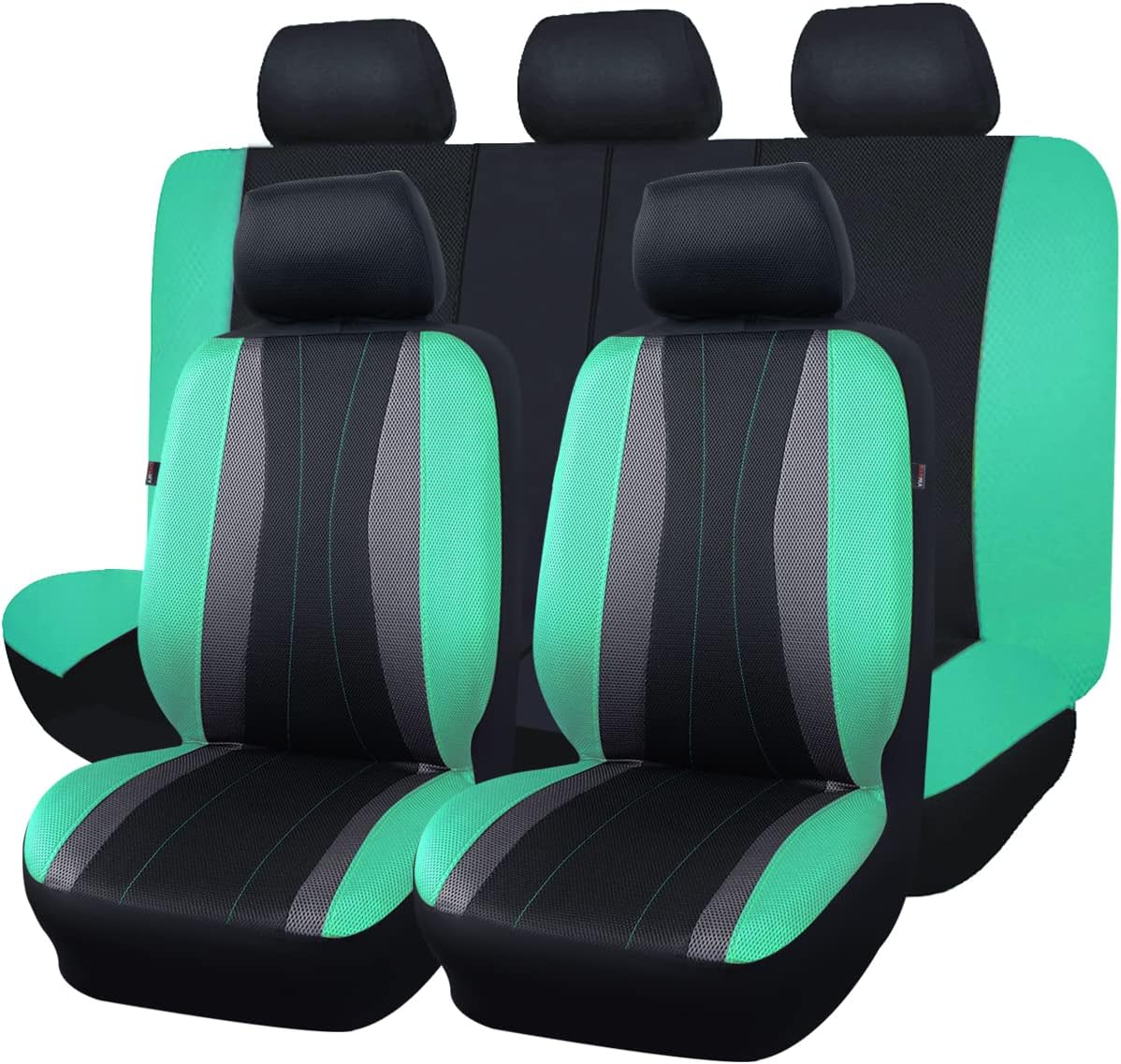 Flying Banner car seat Covers Full Set Faux Leather Air Mesh Breathable Man Lady Airbag Compatible Rear Bench Split 40/60 50/50 60/40 Truck Pick Up (Full Set - Low Back, Black Black)