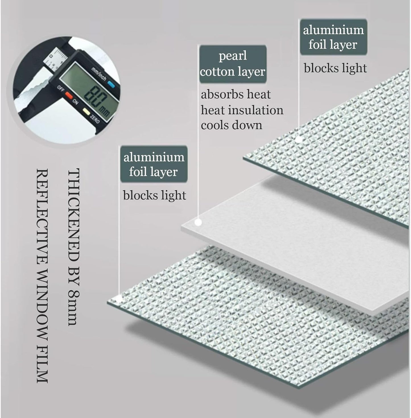 Aluminium Foil Window Film Thermal Insulation Foil, Heat Reflective Window Film, Home Sun Protection Privacy Film, Total Blackout Window Tint Film, Balcony Sun Visor,WxH-160x300cm/63 * 118in