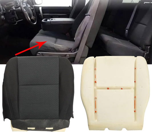 munirater LH Driver Side Bottom Cloth Seat Cover (Black) and Foam Cushion Pad Replacement for Silverado 2007-2014 1500 2500HD 3500HD