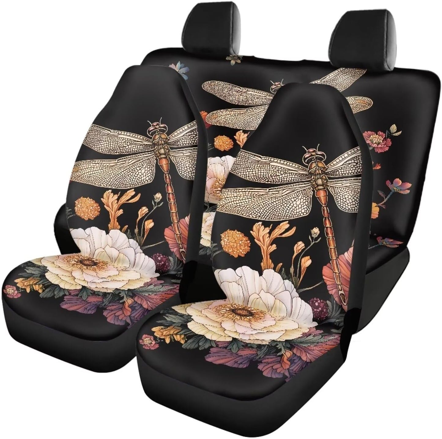 AFPANQZ Oriental Dragon Print Car Seat Covers Full Set for Back Seat Front Seats Universal Fit Most Cars SUVs Trucks Vans Comfortable Auto Seat Protection Full Set for Women Men Black Red