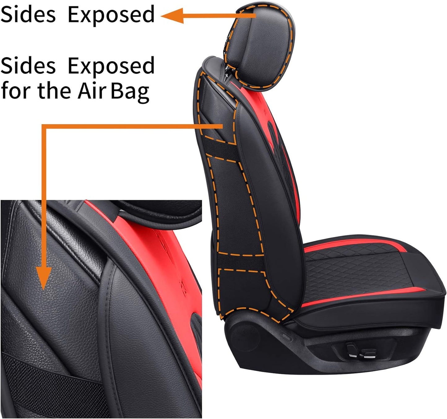 Aierxuan Front Seats Covers Waterproof Leather Cushion Universal for Toyota Rav4 Kia Sorento Tucson Pilot HRV Ridgeline Odyssey Chr Ford Ranger Edge Infiniti (2 PCS Front, Black-Red)