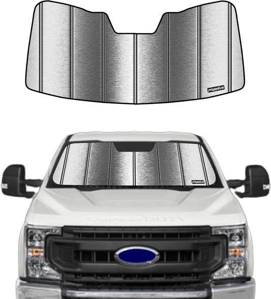 Pigenius Front Windshield Sun Shade for 2017-2022 Ford F-250/F-350 Super Duty F250 F350, Ultimate Folding Sunshade - Metallic Silver