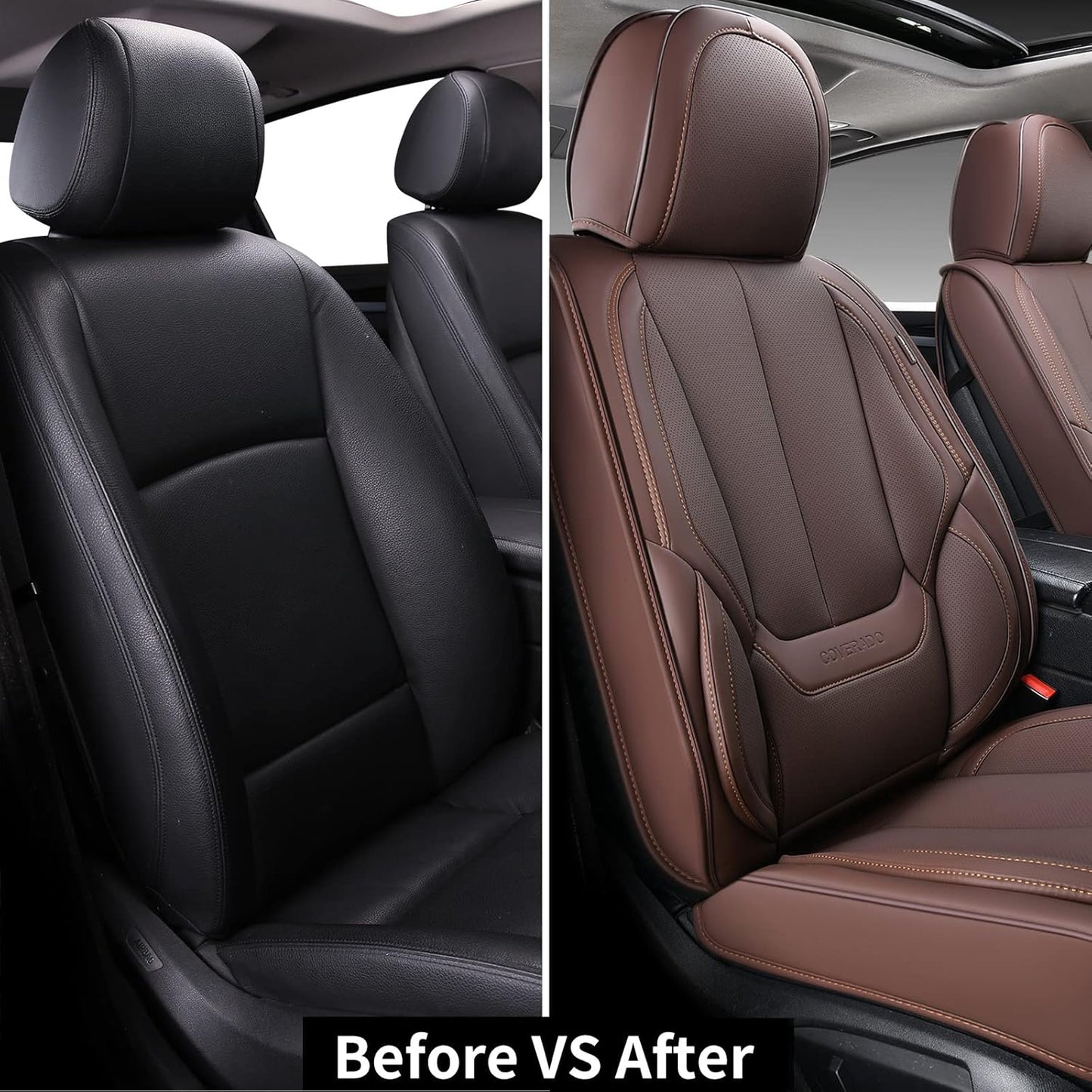 Coverado Front Seat Covers, Waterproof Nappa Leather Seat Covers for Cars, Car Seat Covers Front Seats, Driver Seat Cover, Car Seat Protector Cushions Universal Fit for Most Sedans SUV Truck, Brown