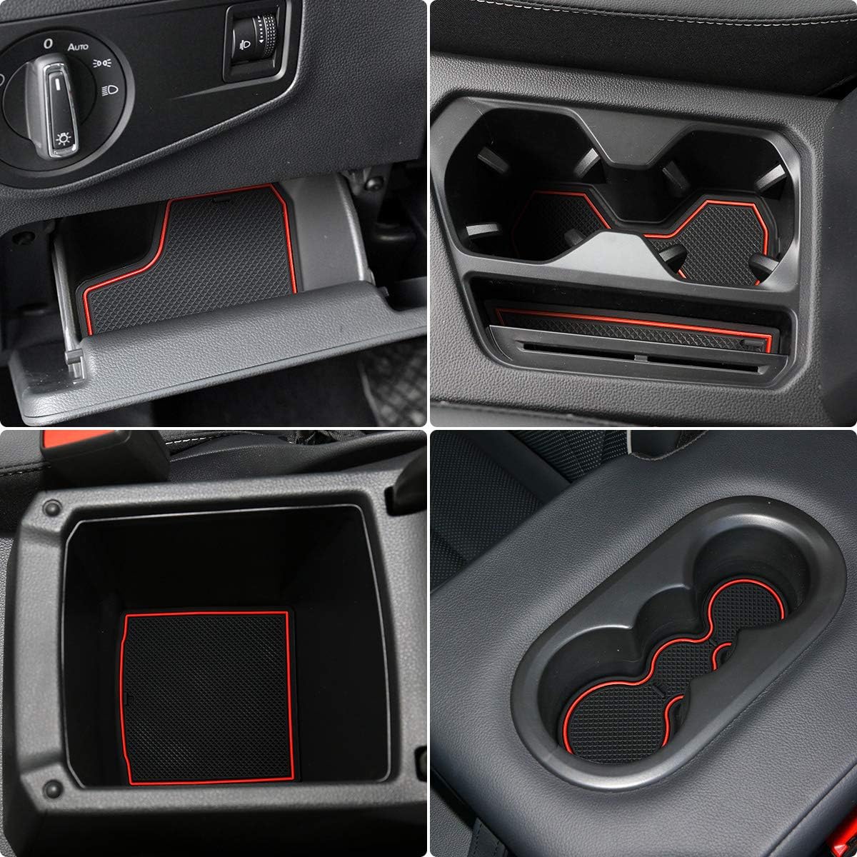 Auovo Anti Dust Mats for Volkswagen VW Tiguan Accessories 2024 2023 2022 2021 2020 2019 2018 Custom Cup Holder Door Center Console Liners Inserts for VW Tiguan (19pcs/Set) (White Trim)