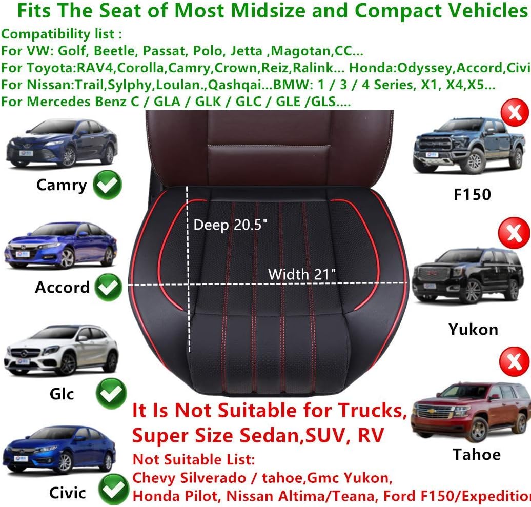 HONCENMAX Car Seat Cover Cushion, Auto Bottom Front Driver & Passenger Seat Protector Pad with Leg Support Pillow /3D Edge Wrapping, Fit Most Sedan, Vehicles, SUV, or Van - 2PCS