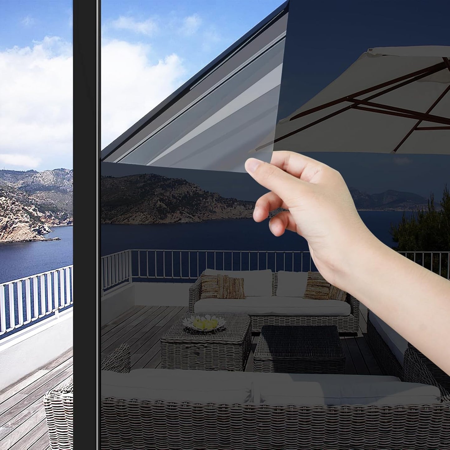 ConCus-T Thickened UV Blocking One Way Window Film Privacy Tint Film for Home Vinyl Film Non-Adhesive Anti UV Static Cling Window Sticker for Skylight, 35.43 Inch X 13.1 Feet