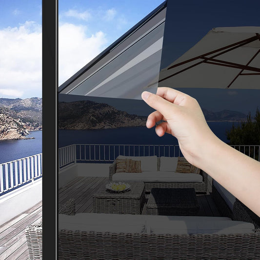 ConCus-T Thickened UV Blocking One Way Window Film Privacy Tint Film for Home Vinyl Film Non-Adhesive Anti UV Static Cling Window Sticker for Skylight, 35.43 Inch X 13.1 Feet