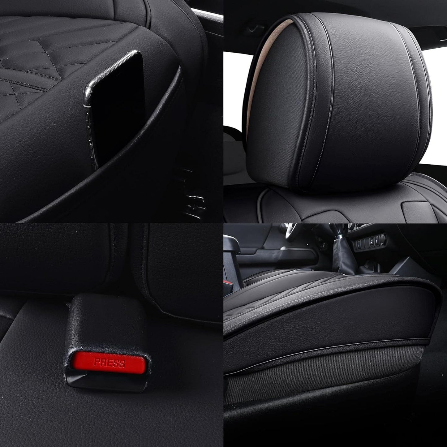 Tomatoman Toyota Tacoma Seat Covers Compatible with 2005-2025 TRD Sr5 V6 Offroad Limited Access Double Cab Truck Waterproof Leather Front Car Cushions(2 PCS Front Set/Black)