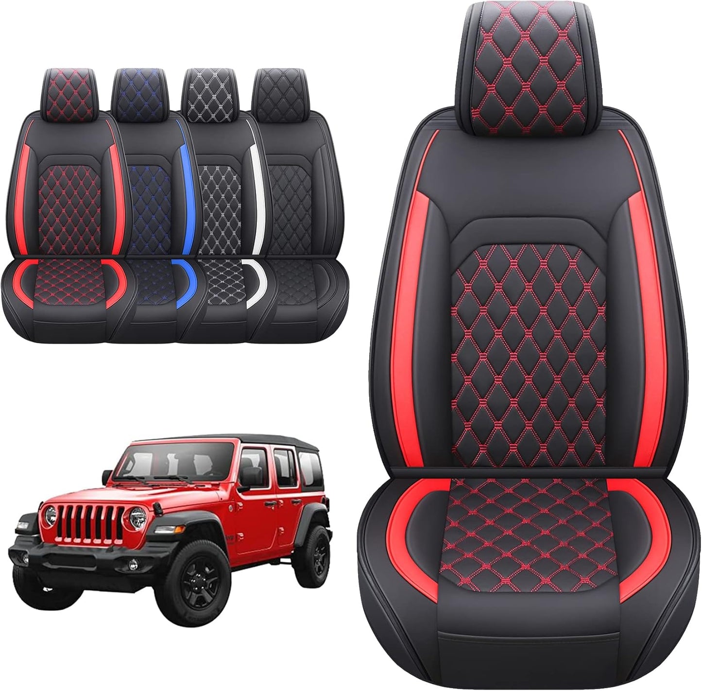 Aierxuan Front Seat Covers Compatible with Jeep Wrangler JK JL Custom Fit 2007-2025 2/4 Door Sahara Willys Sport High Altitude Unlimited Truck Pickup Waterproof Leather(2 PCS Front, Black-White)