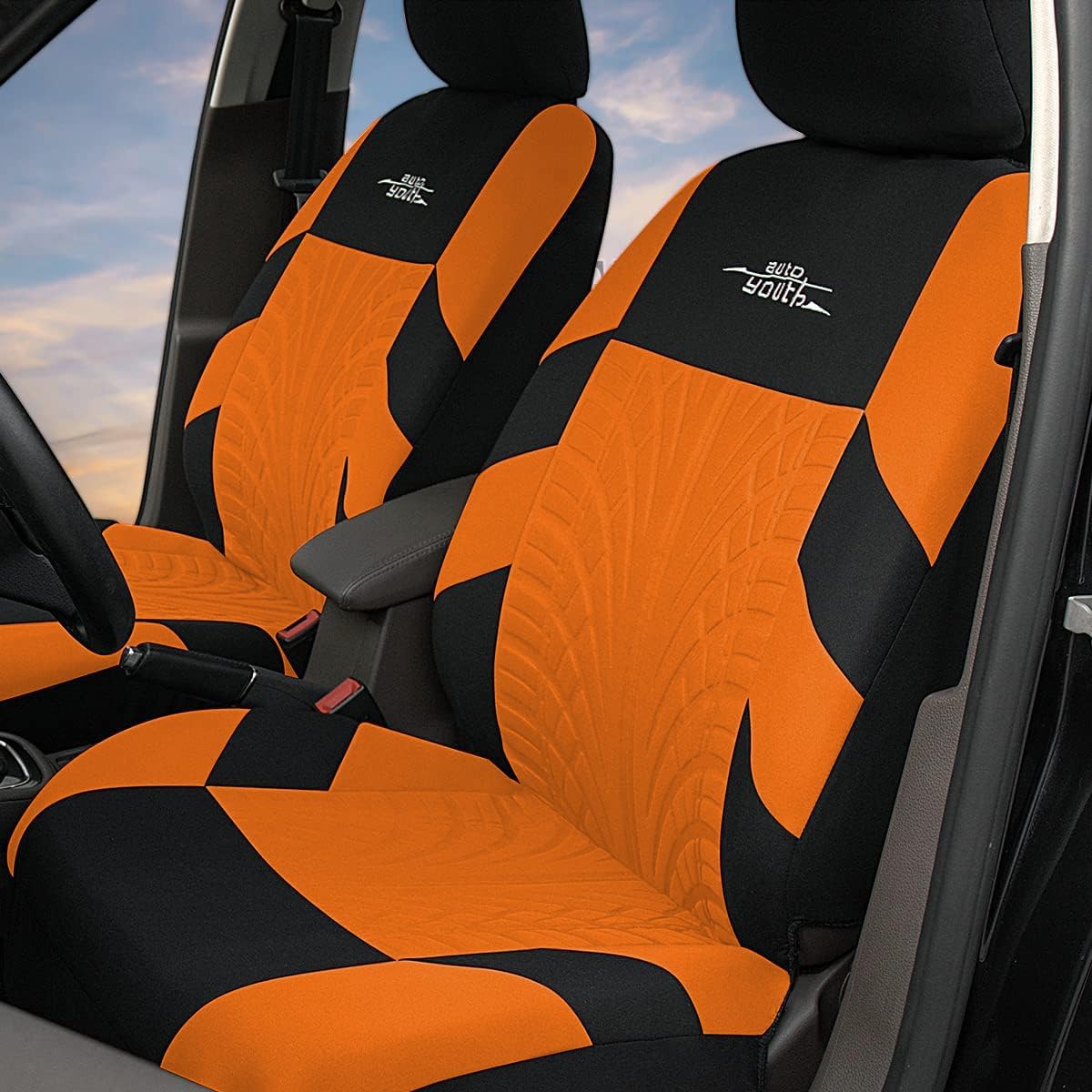 AUTOYOUTH Car Seat Covers for Front Seats, Breathable and Washable Bucket Seat Covers for Cars, Truck, SUV, Vans Airbag Compatible Automotive Interior Covers, Orange