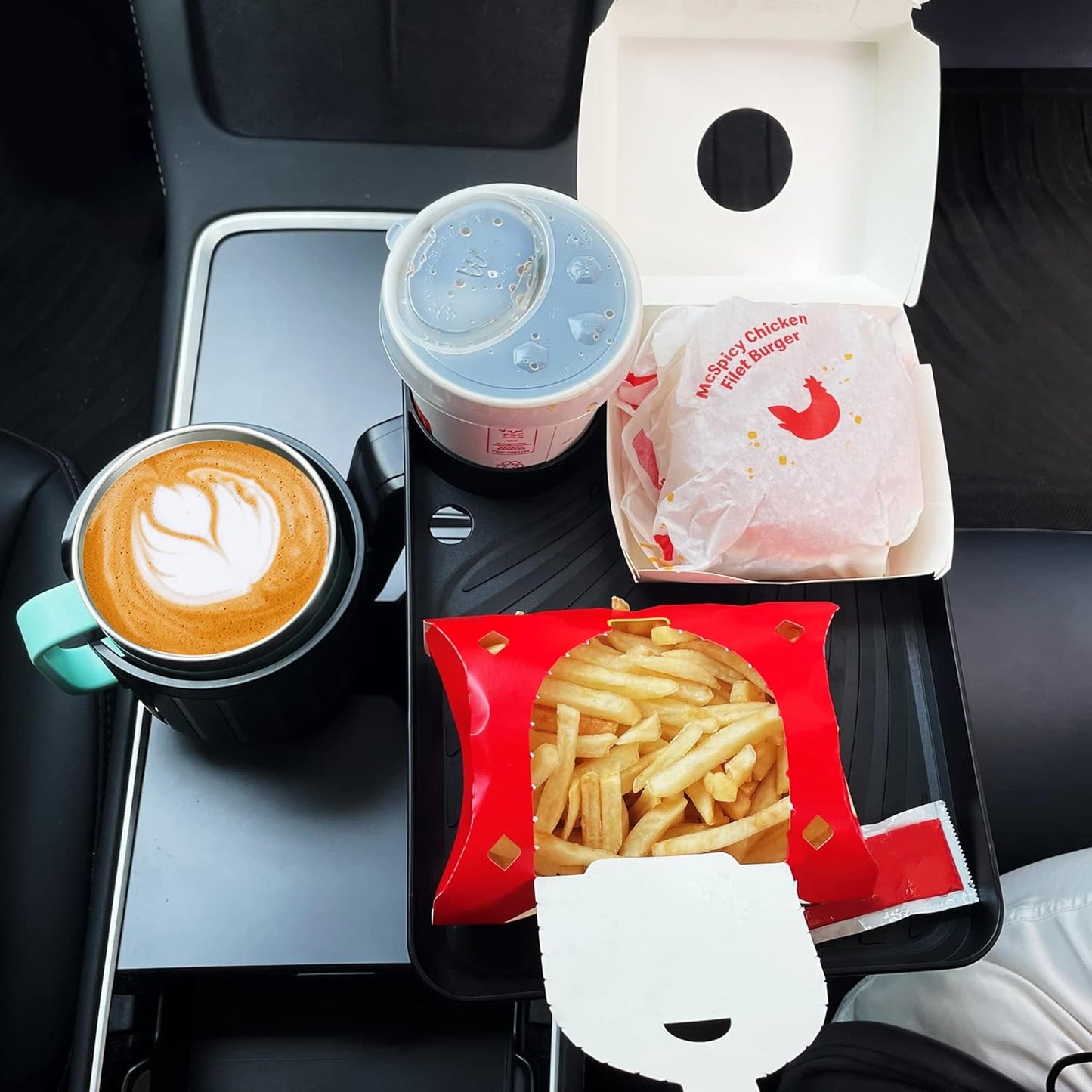 Upgraded Car Cup Holder Tray with Expandable Base Cup Holder Expander for car Compatible with Yeti 14/24/36/46oz Ramblers, Hydro Flasks 32/40oz, Other Large Bottles Mugs in 3.4"-4.0"
