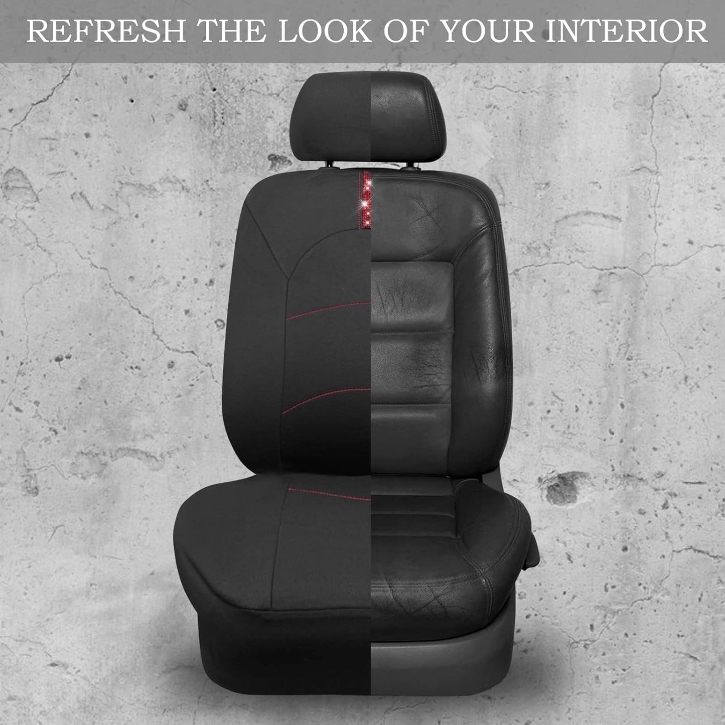 CAR Pass Universal Fit Cloth with Glorious Rhinestones Car Seat Covers Rear Split Bench Airbag Compatible Fit for Car, SUV, Sedan (Red, 9 Pieces)