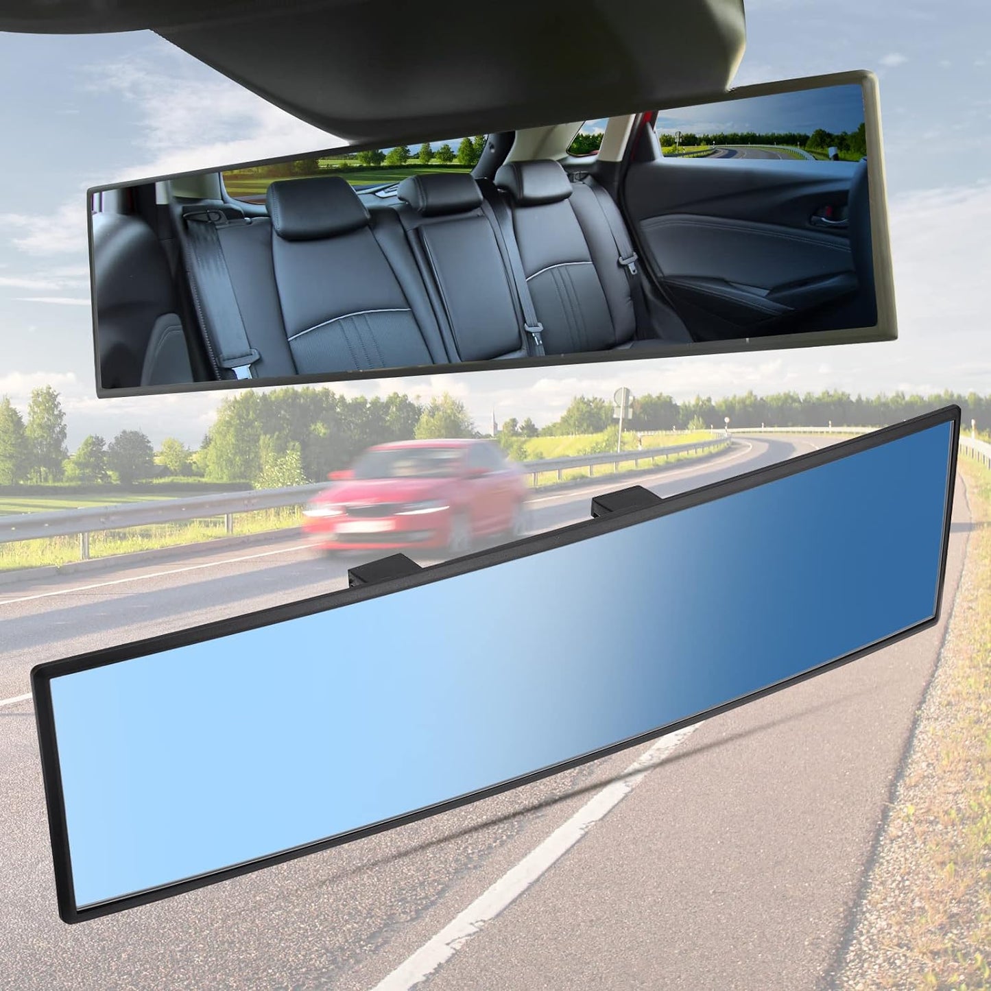 JOYTUTUS Rear View Mirror, Universal 11.81 Inch 2 Pack Panoramic Convex Rearview Mirror, Interior Clip-on Wide Angle Rear View Mirror to Reduce Blind Spot Effectively for Car SUV Trucks -Blue