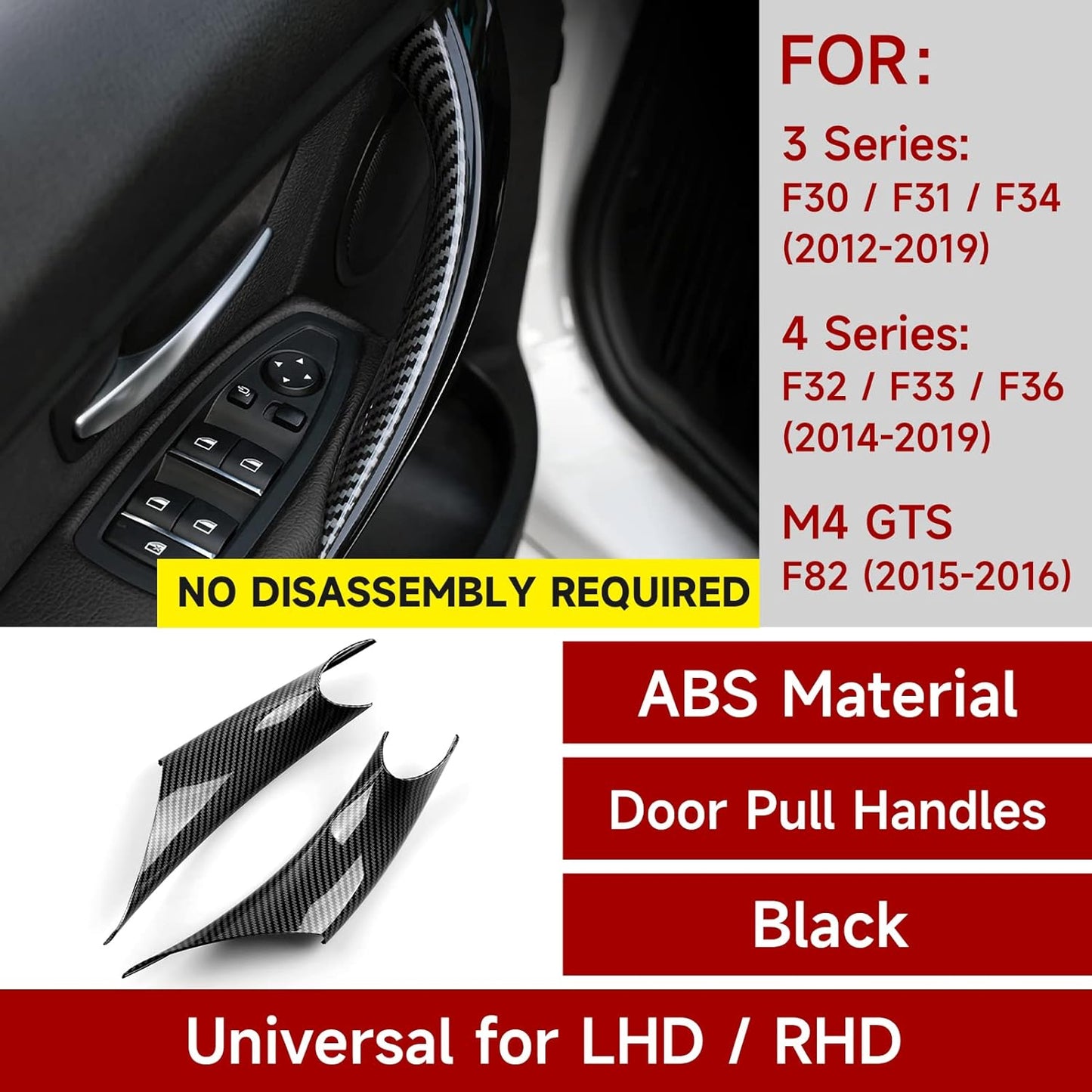 HENGYUESHANG Car Door Pull Handles Cover Carbon Style ABS Trim Decoration fits for BMW 3 4 Series F30 F31 F34 3GT F32 F33 F36 2012-2019 Interior Accessories