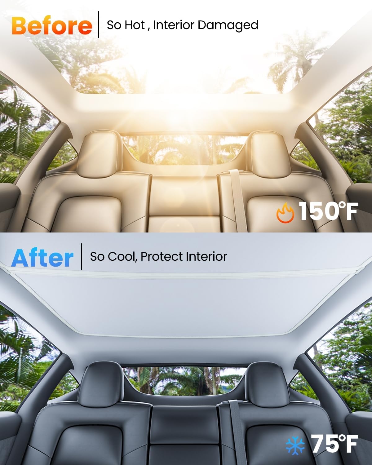 2024 Newest Tesla Model Y Roof Sunshade [No-Sagging, No Gaps] Magnetic Tesla Model Y Accessories Heat Insulation Foldable Glass Sun Shade for Model Y 2020-2024- 2PCS, Gen 3 White Grey