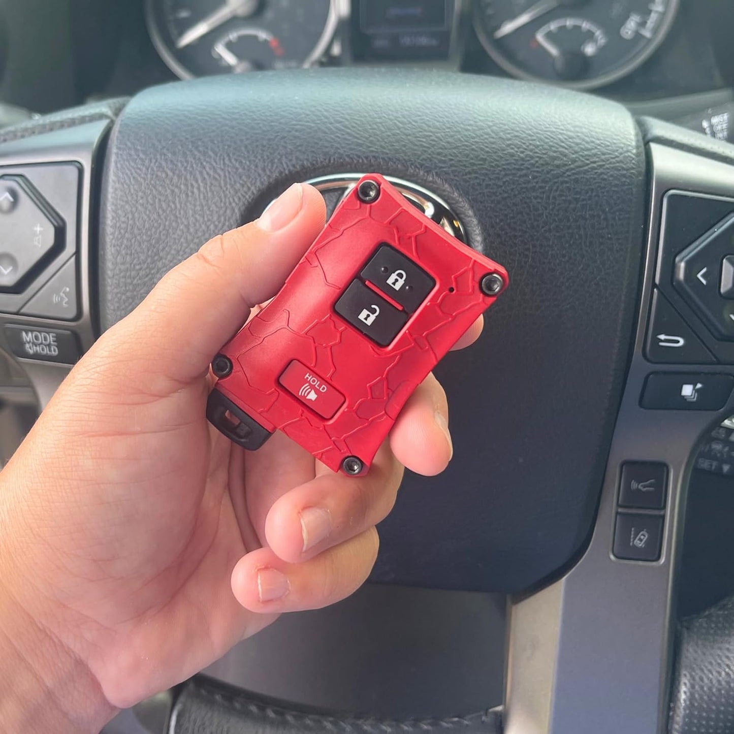 Heavy-Duty Key Fob Cover - for Toyota Tacoma 16-23 3rd Gen, Tundra & 4Runner 20-21 3rd Gen Accessories -Rugged Key Protector - Shockproof & Scratch-Resistant - Secure Fit (Red, Black Screws)