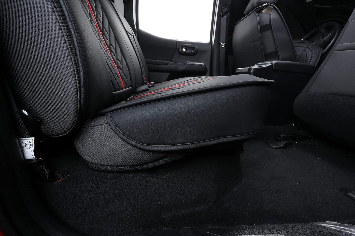 Tomatoman Toyota Tacoma Rear Seat Covers 2005-2024 2025 TRD Sport Off Road Limited SR5 V6 Crew Double Extended Cab Truck Airbag Compatible Back Car Cushions with Faux Leather(Rear Seat/Black-Red)
