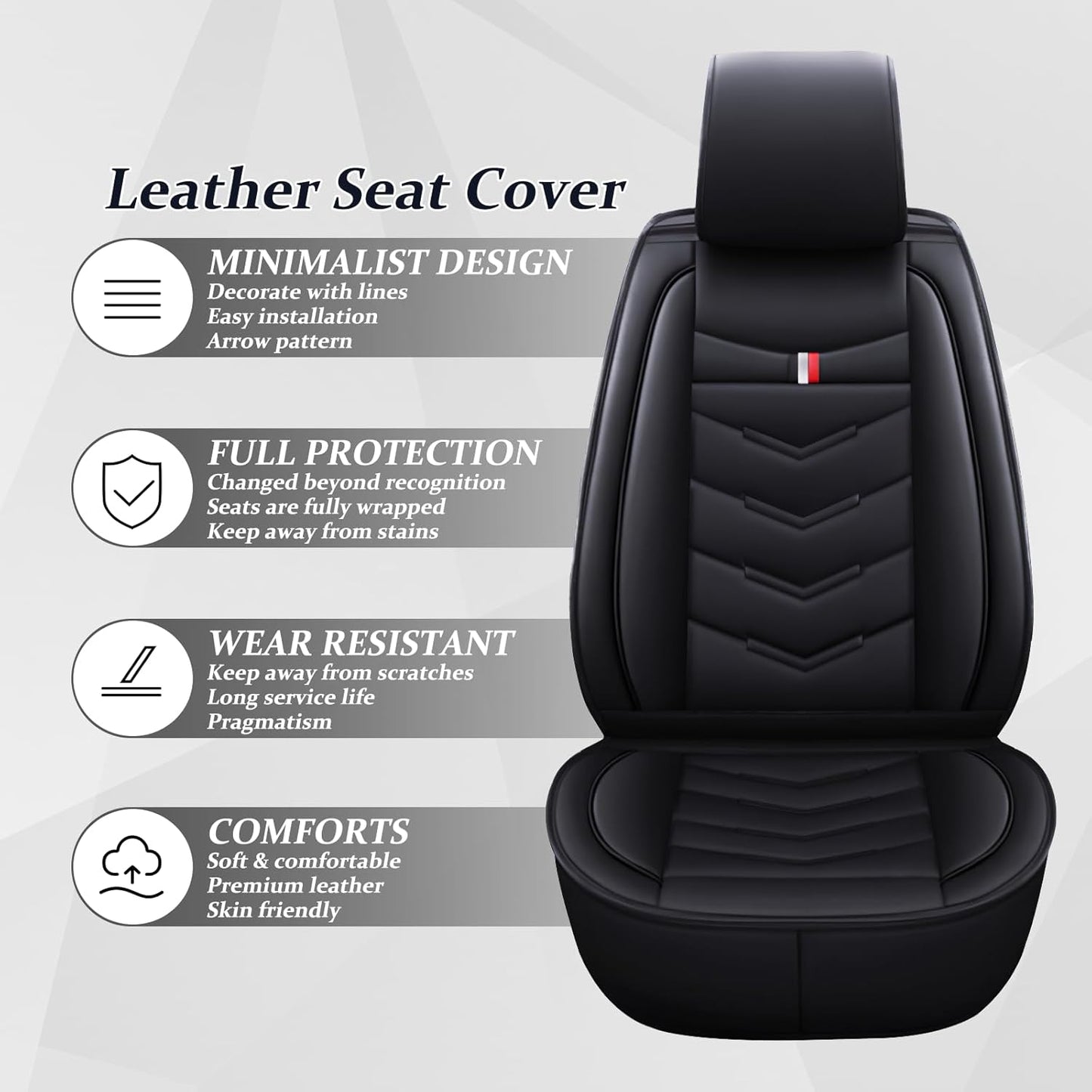 Seat Cover for Ford Transit 2015-2024, Waterproof Durable Compatible Airbag, Premium Leather Seat Protector(2 Seats Standard,Black)