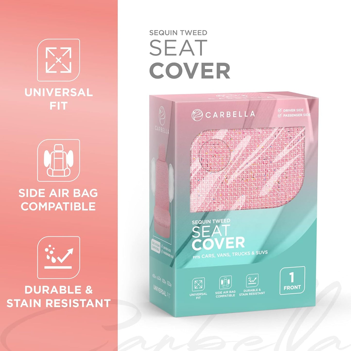 BDK Auto CBSC-6712-PK: Sequin Tweed Seat Cover, 1 Front (2Pc)/Pink