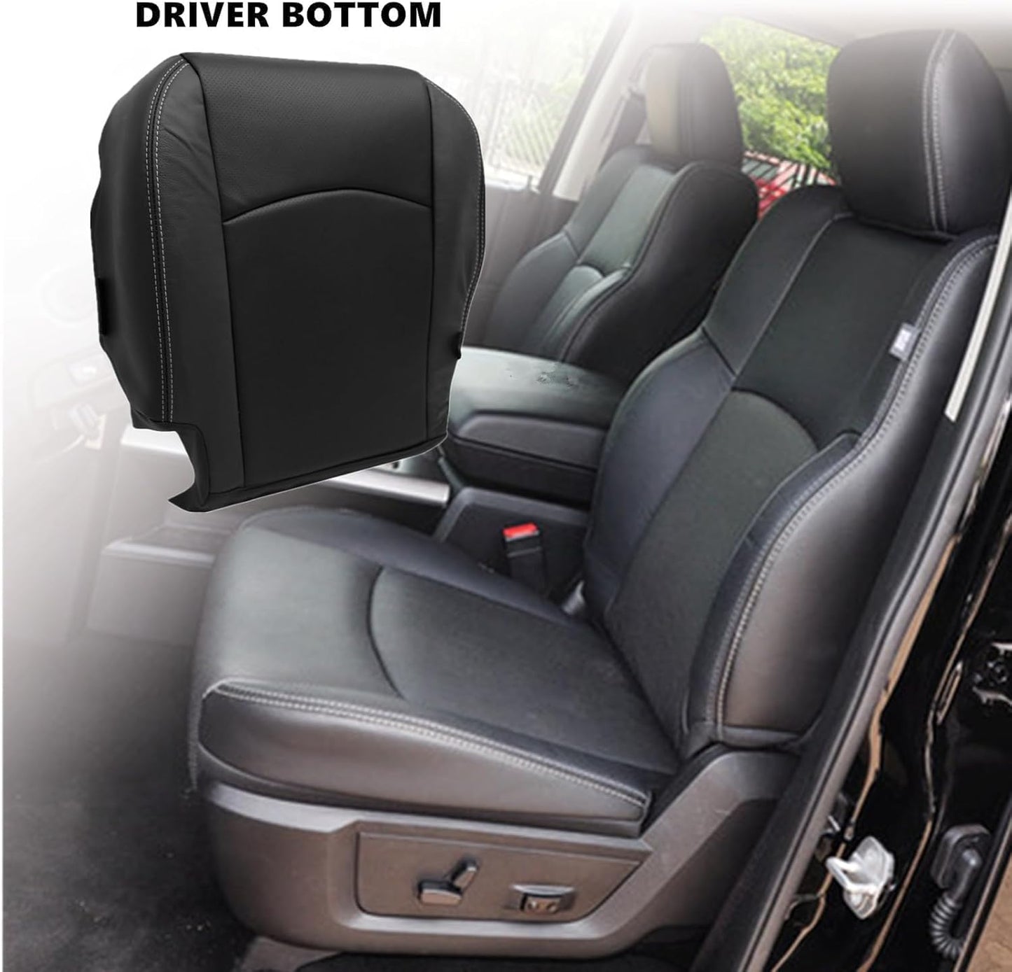 SecosAutoparts Passenger Bottom Replacement Perforated Leather Seat Cover Black Compatible with Dodge Ram 2500 3500 4500 5500 Laramie Sport SLT 2009 2010 2011 2012