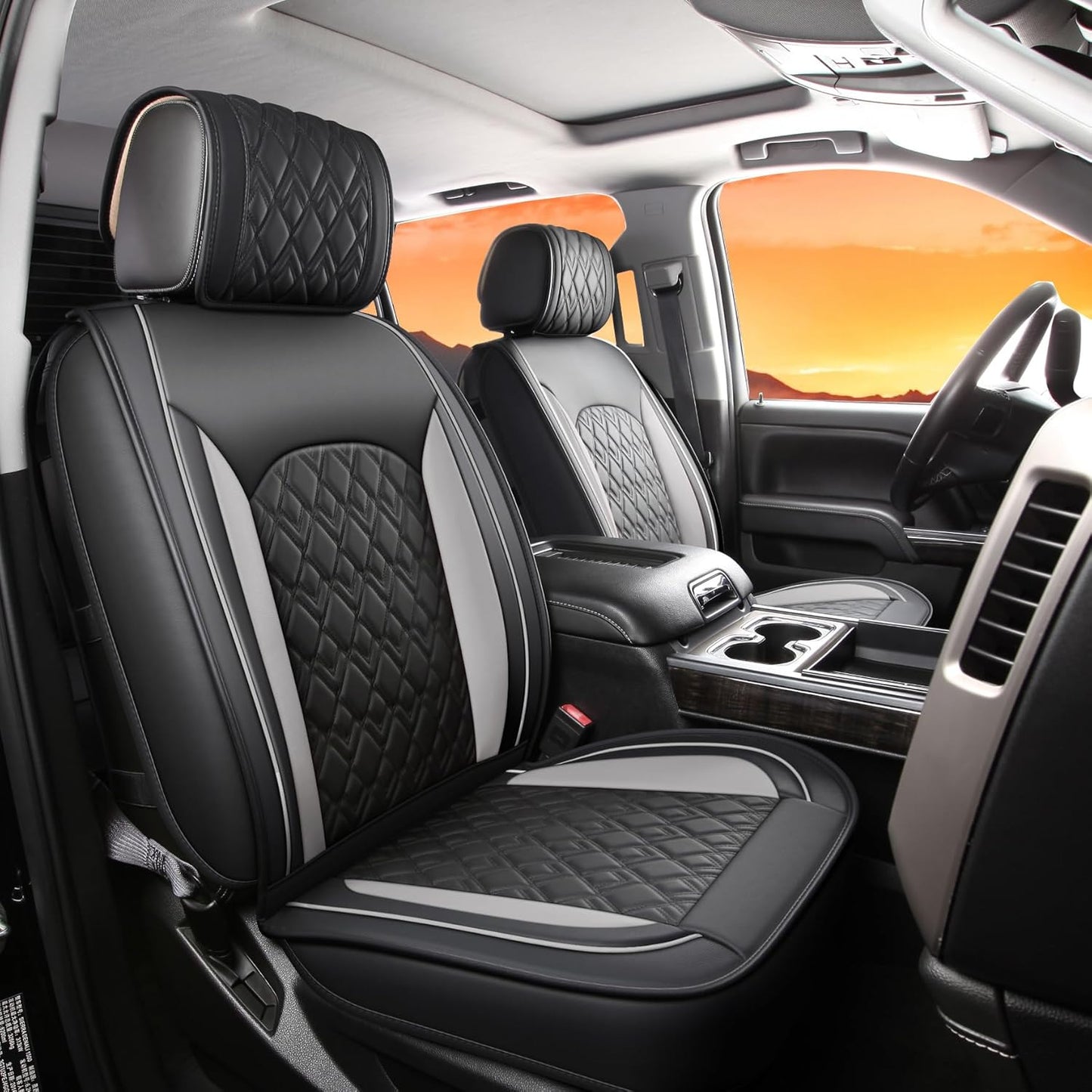 JOJOBAY Chevy Silverado Seat Covers,Leather Seat Covers for GMC Sierra,Custom Fit 2007-2025 1500 2500HD 3500HD Crew Double Extended Regular Cab,LT LZT RST Trail Boss(Front Pair,Black)