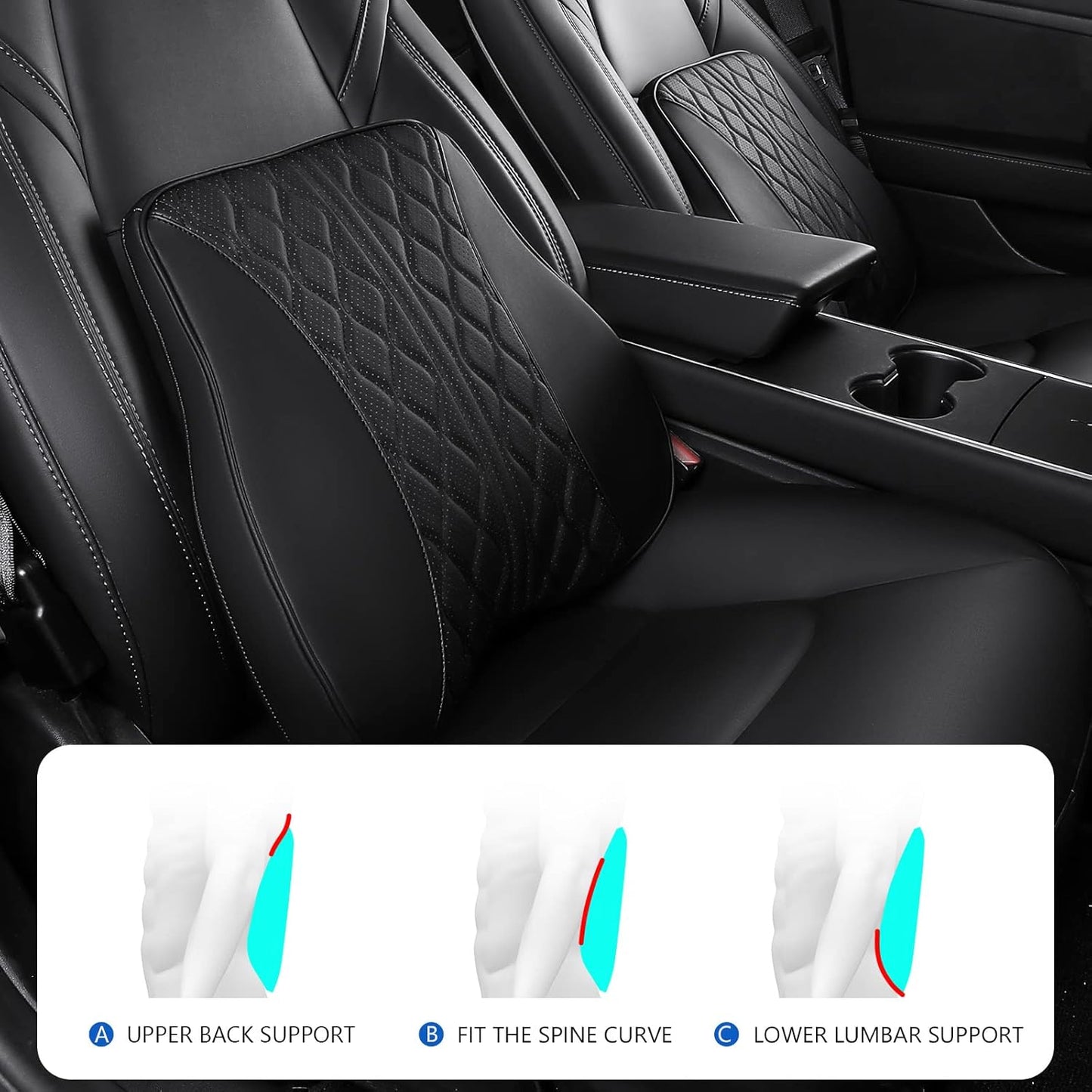 powoq Fit Tesla Car Back Pillow Lumbar Support Pillow Back Support for Car Accessories, 2 PCS(Cushion Back Support, Black)