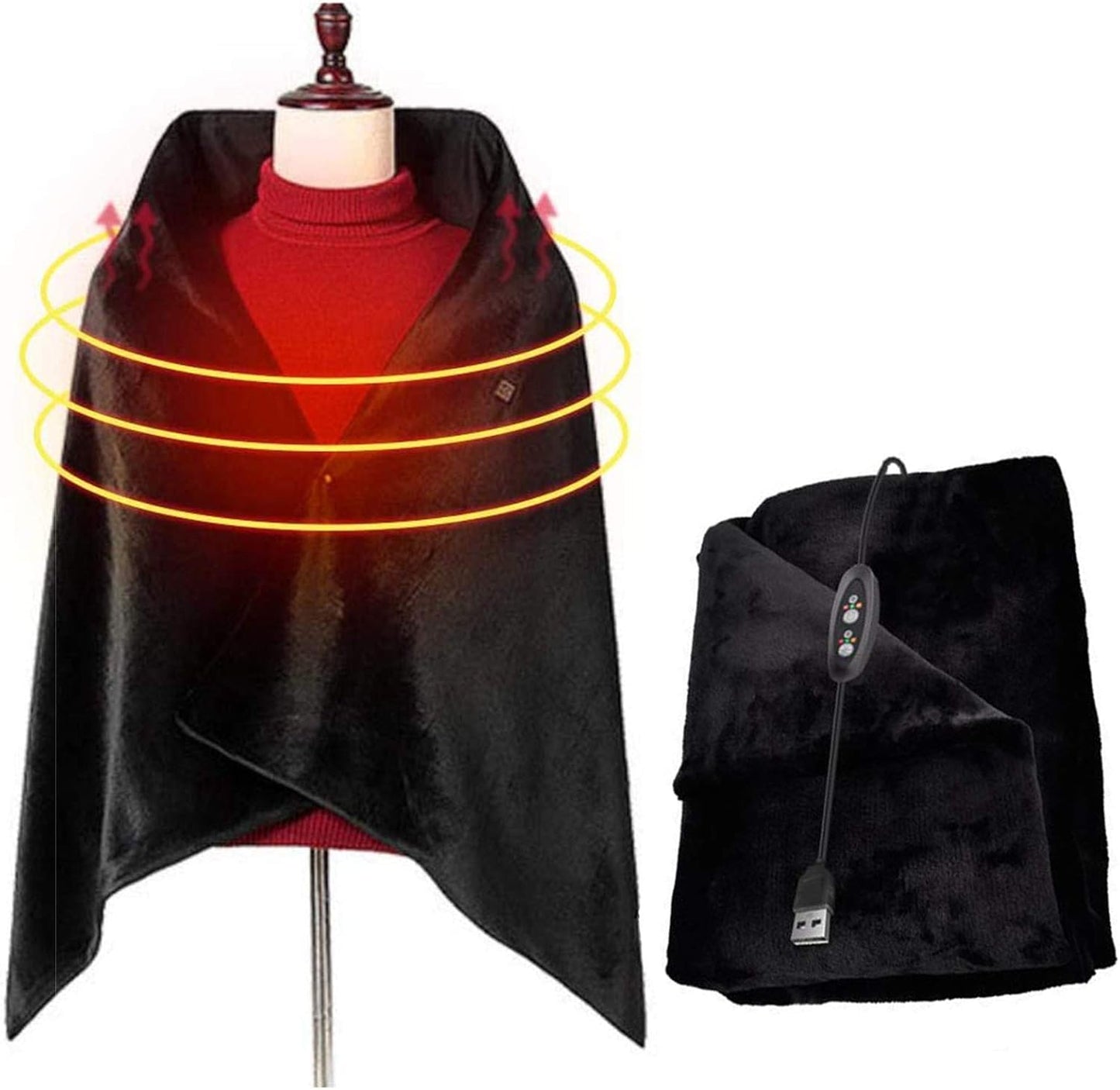USB Heated Warm Shawl for Women Soft Warm Heated Throw Blanket with Intelligent Thermostat Washable Plush Throw Blanket for Sofa and Bed, 3 Modes Temperature Adjustable