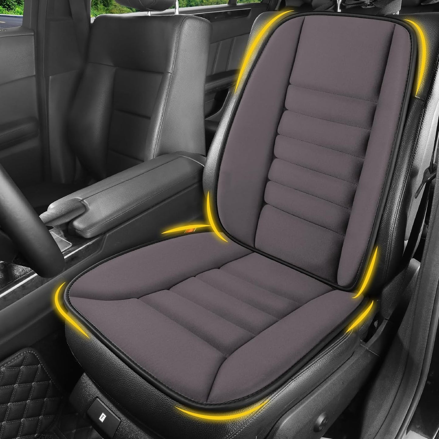 Car Seat Cushion with Lumbar Support Pillow: Front Back Cushion & Seat Cushion Full Set, Comfy Memory Foam Driving Cushion for Back-Sciatica Pain Relief, Seat Pad Suitable for Car, Truck, SUV - Black