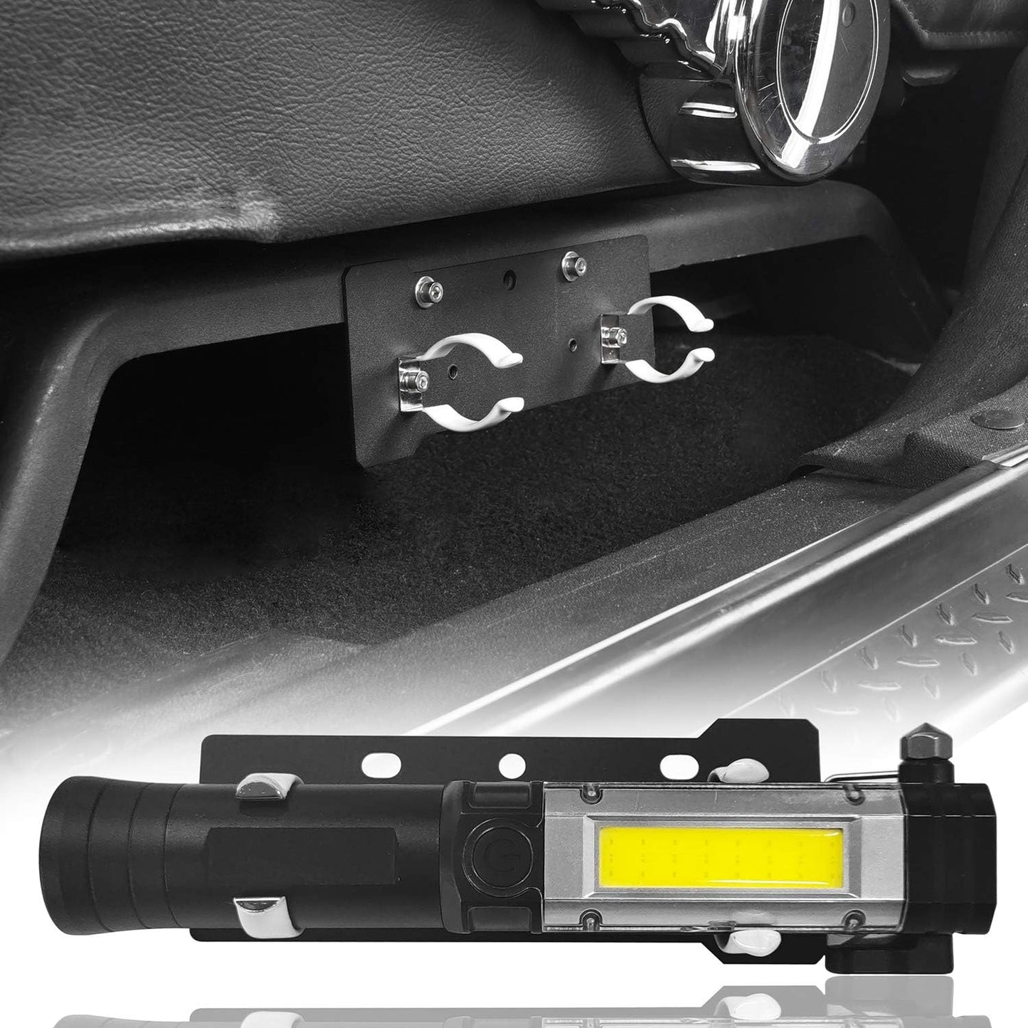 Hooke Road Wrangler Flashlight with Front Seat Mount LED Emergency Flashlight Kit for 2011-2018 Jeep JK Wrangler & Unlimited