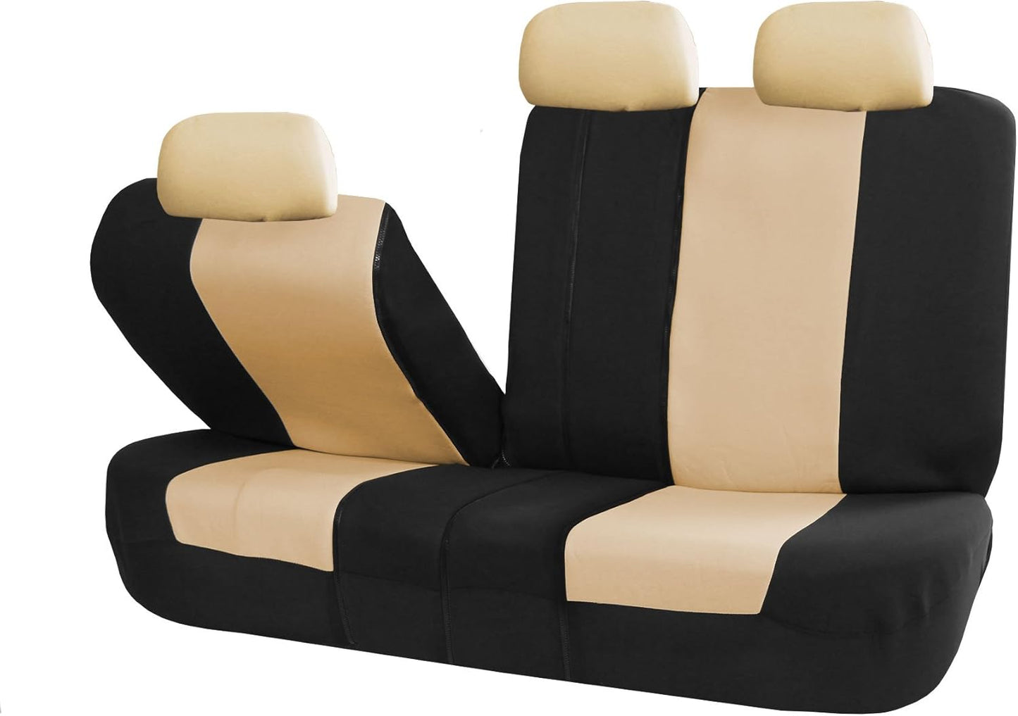 FH Group 40/60, 60/40, 50/50 Split Bench Cover w. 3 Headrests Beige & Black