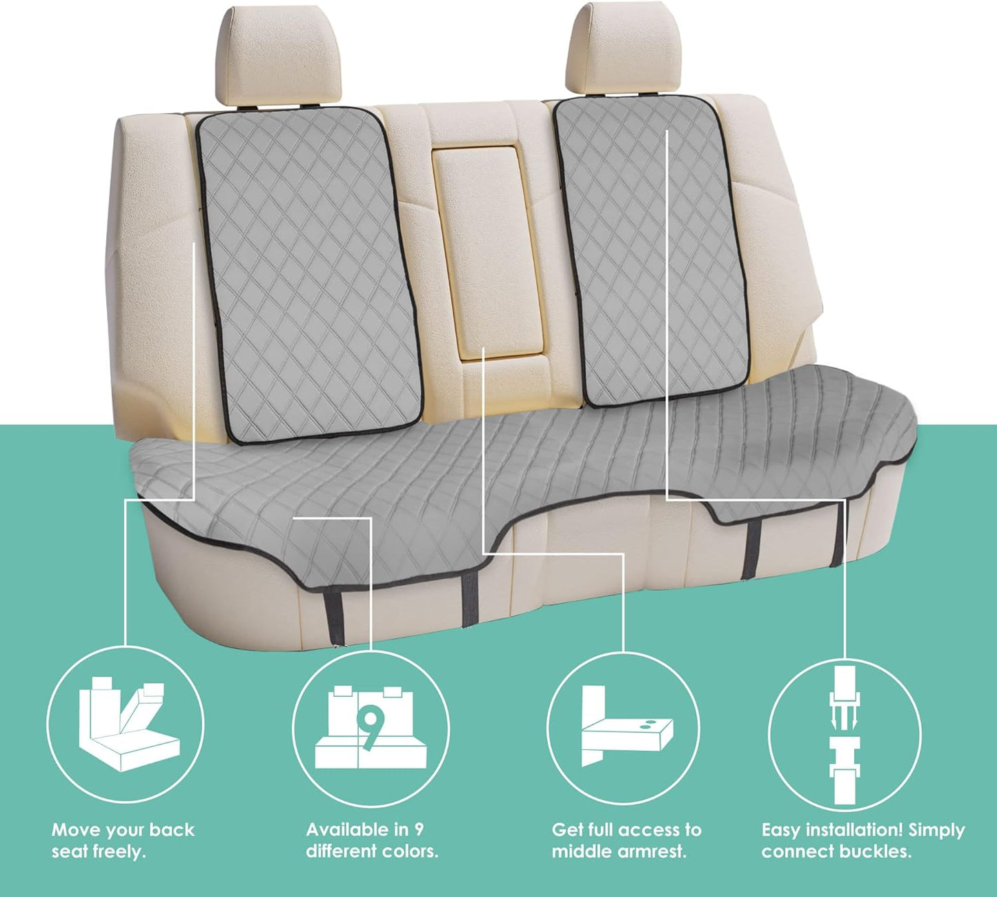 FH Group Neosupreme Automotive Seat Cushions - Universal Fit, Rear Car Seat Cushion with Non-Slip Silicone Backing for SUV, Sedan, Van - Gray