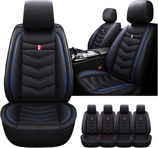 Car Seat Cover for GMC Terrain 2010-2024, Waterproof Durable Compatible Airbag, Premium Leather Seat Protector(2 Seats Standard,Black Blue)