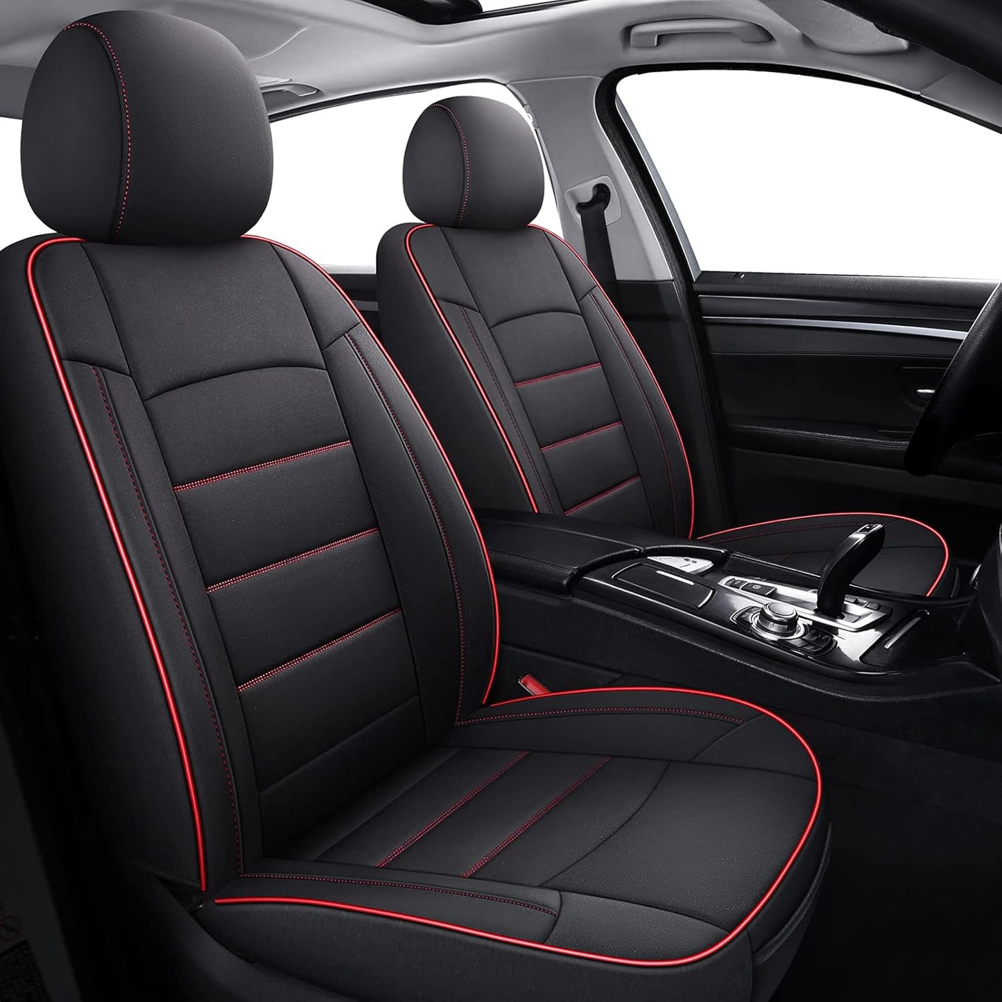 Coverado Car Seat Covers 2-Pack, Front Seat Covers for Cars, Waterproof Neoprene Universal Car Seat Cover Cushions, Auto Car Seats Protective, Seat Covers for Most Cars Trucks Vans SUV Black&Red