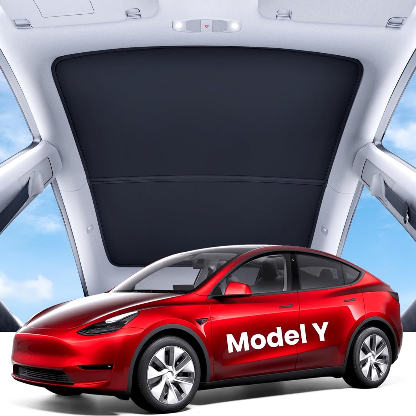 2024 Newest Tesla Model Y Roof Sunshade [No-Sagging, No Gaps] Magnetic Tesla Model Y Accessories Heat Insulation Foldable Glass Sun Shade for Model Y 2020-2024- 2PCS, Gen 3 White Grey