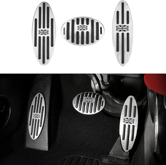 WEYWU 3pcs for Mini Cooper Car Interior Accessories Aluminum Auto Foot Pedal Covers Brake Accelarator Rest Pedal Pads for 2/4 Doors Countryman Clubman Convertible Paceman -Gray Flag