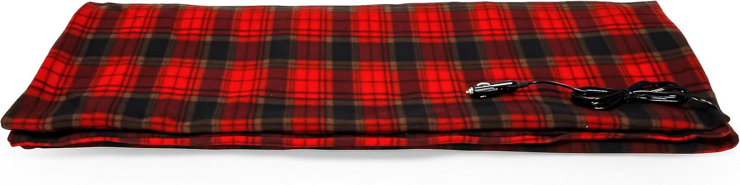 Heated Blanket, 12Volt, 59" x 43", Red/Black Plaid