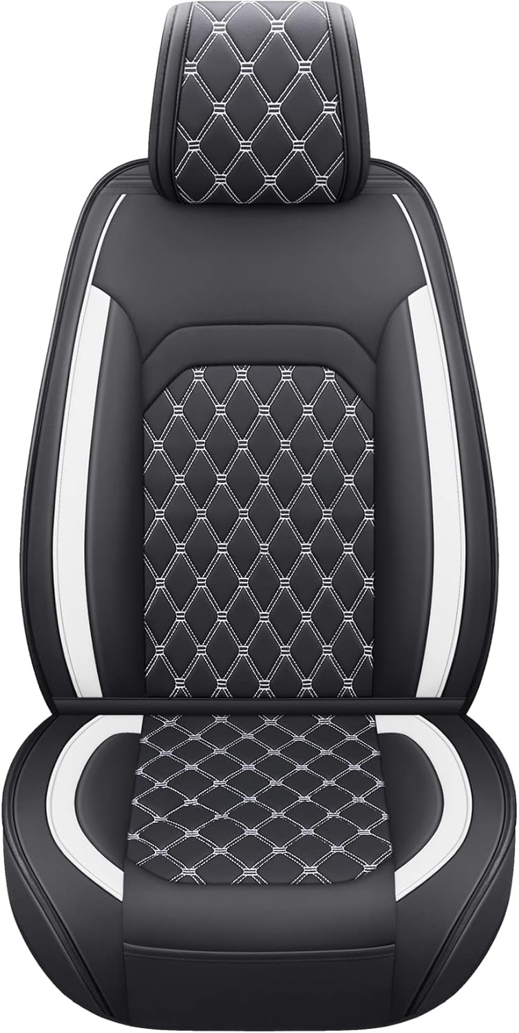 Aierxuan Front Seat Covers Compatible with Jeep Wrangler JK JL Custom Fit 2007-2025 2/4 Door Sahara Willys Sport High Altitude Unlimited Truck Pickup Waterproof Leather(2 PCS Front, Black-White)