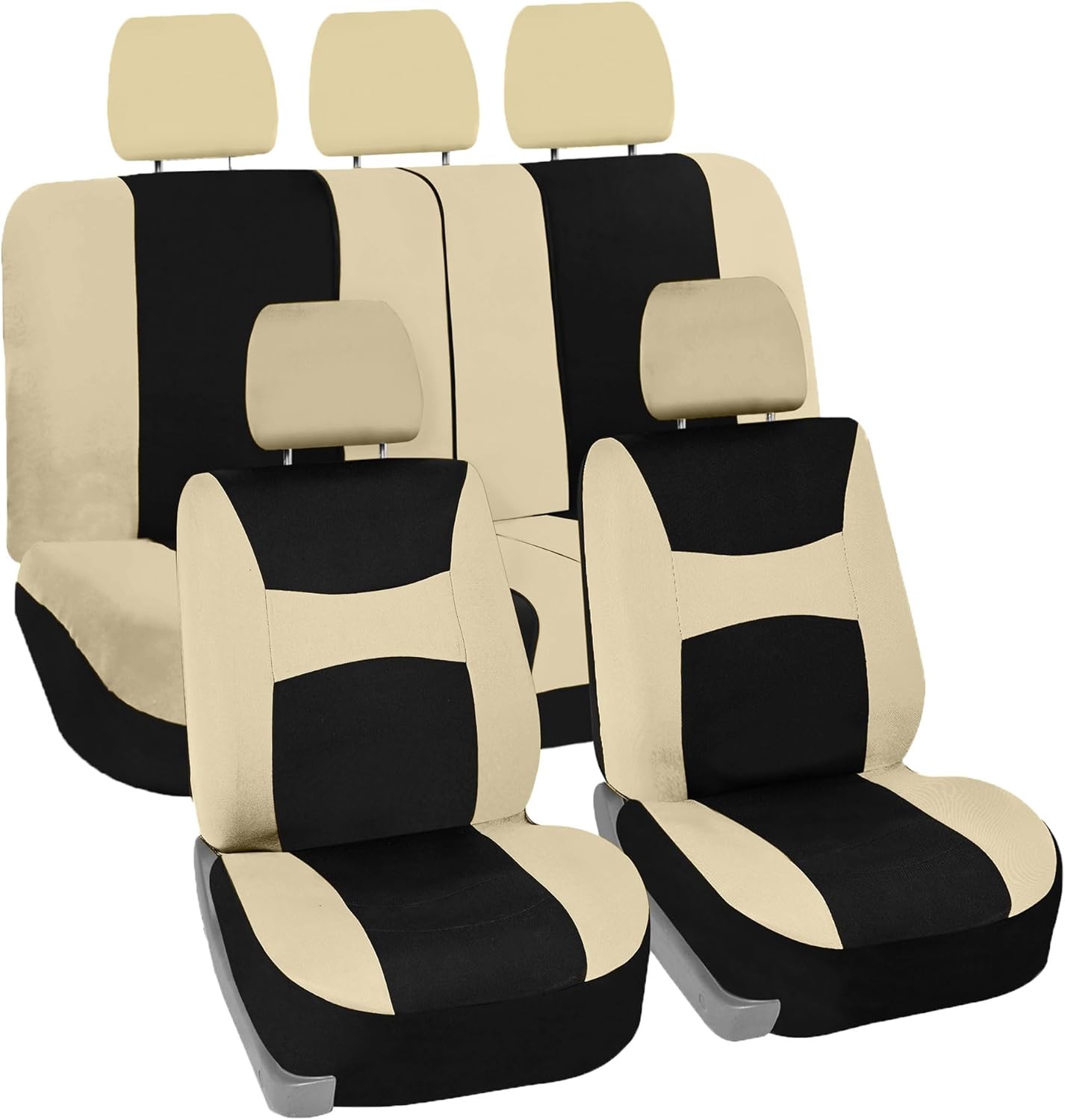 FH Group FB030BLACK115 Full Set Seat Cover (Side Airbag Compatible with Split Bench Black)