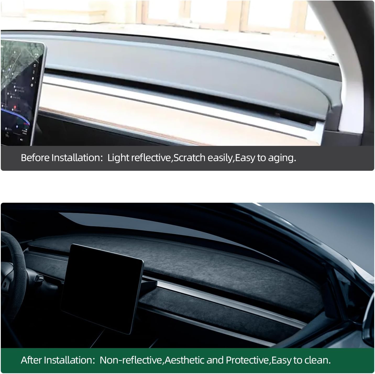 Alfanxi Dashboard Cover Italy Alcantara Material Wrap Pad Compatible with Tesla Model Y Model 3 (9002 Black)