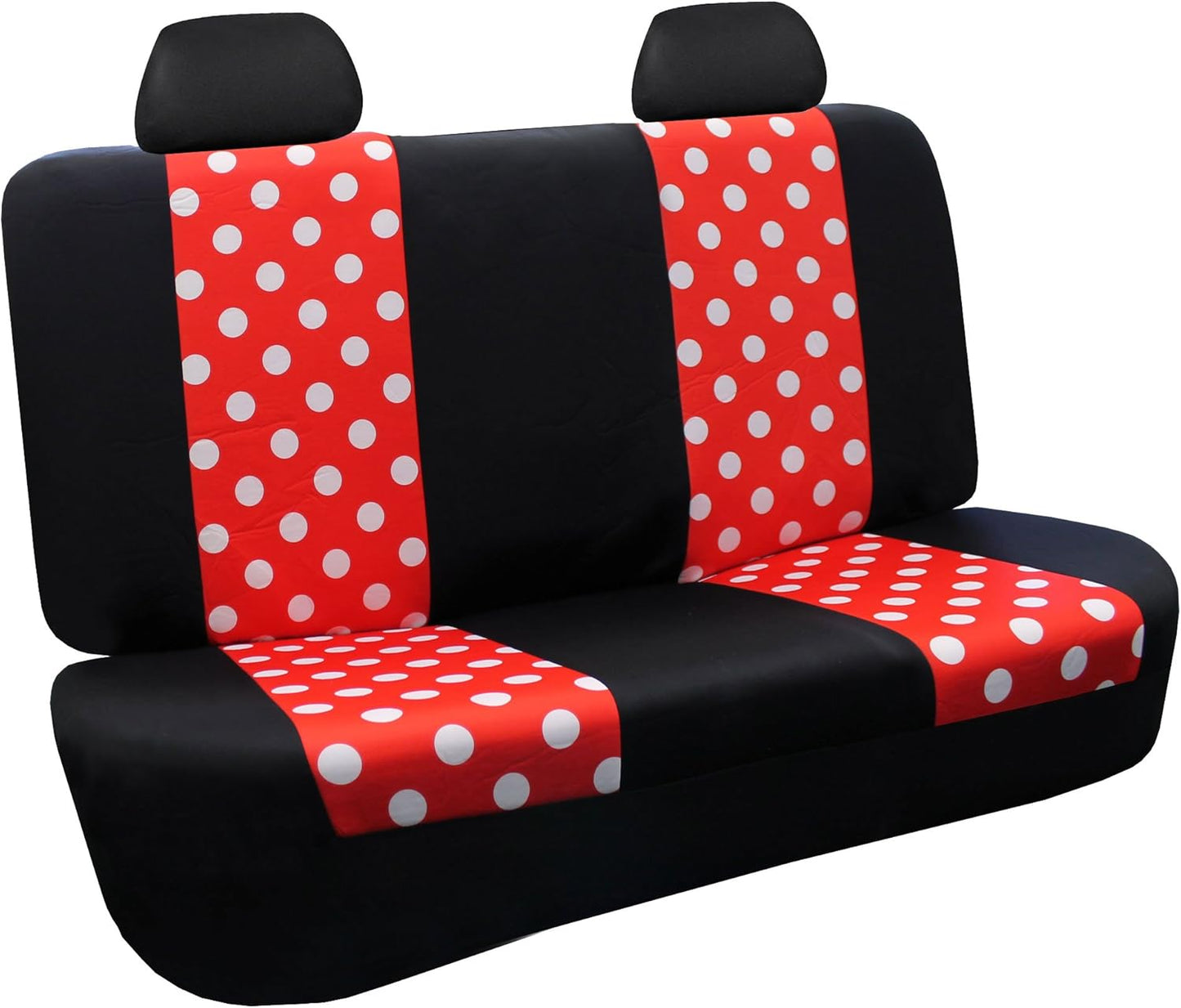 FH-FB115114 Red/Black Semi Customed Fit Solid Polka Dots Flat Cloth Auto Seat Covers Full Set
